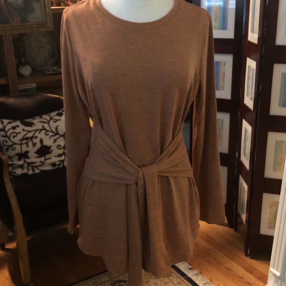 NWT - Studio/Denim & Co. copper-colored knit top with tie front